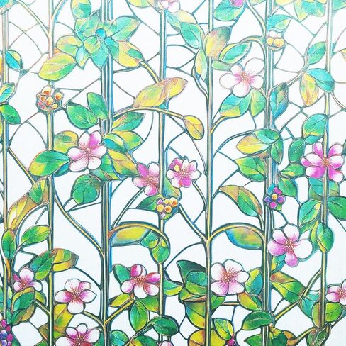 Static Cling Privacy Window Film Frosted Sliding Glass Door Film 3D Rainbow Yellow Orange Crossed Resuable Anti UV Heat Control,17.5 inches by 78.7 inches in Saudi Arabia