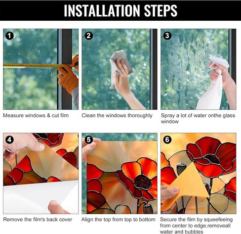 BVBOX Window Privacy Film 17.5" x 39.3", Red Floral Sun Blocking Stained Glass Window Film Sticker, Non Adhesive Decorative Glass Clings for Home Door Heat Control in Saudi Arabia