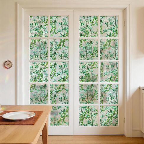 LUTE Stained Glass Window Privacy Film, Leaf Rainbow, 17.5" X 78.7" | No Glue No Residue, Static Cling Removable Renter Friendly, UV Blocking, for Home Decor Glass Door in Saudi Arabia