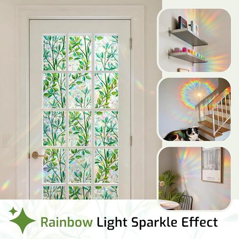 LUTE Stained Glass Window Privacy Film, Leaf Rainbow, 17.5" X 78.7" | No Glue No Residue, Static Cling Removable Renter Friendly, UV Blocking, for Home Decor Glass Door in Saudi Arabia