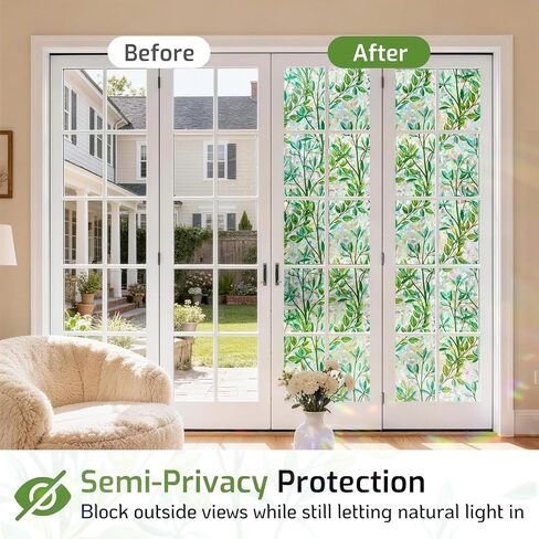 LUTE Stained Glass Window Privacy Film, Leaf Rainbow, 17.5" X 78.7" | No Glue No Residue, Static Cling Removable Renter Friendly, UV Blocking, for Home Decor Glass Door in Saudi Arabia