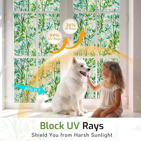 LUTE Stained Glass Window Privacy Film, Leaf Rainbow, 17.5" X 78.7" | No Glue No Residue, Static Cling Removable Renter Friendly, UV Blocking, for Home Decor Glass Door in Saudi Arabia