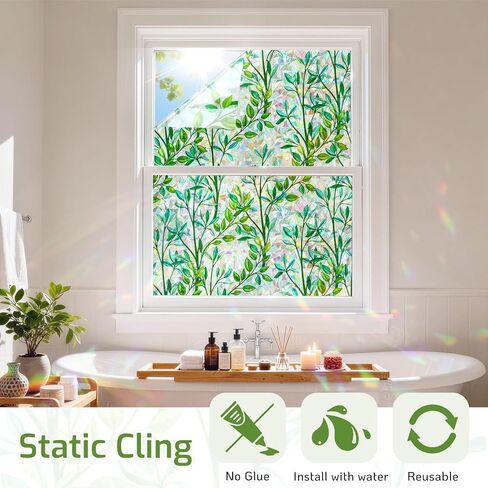 LUTE Stained Glass Window Privacy Film, Leaf Rainbow, 17.5" X 78.7" | No Glue No Residue, Static Cling Removable Renter Friendly, UV Blocking, for Home Decor Glass Door in Saudi Arabia
