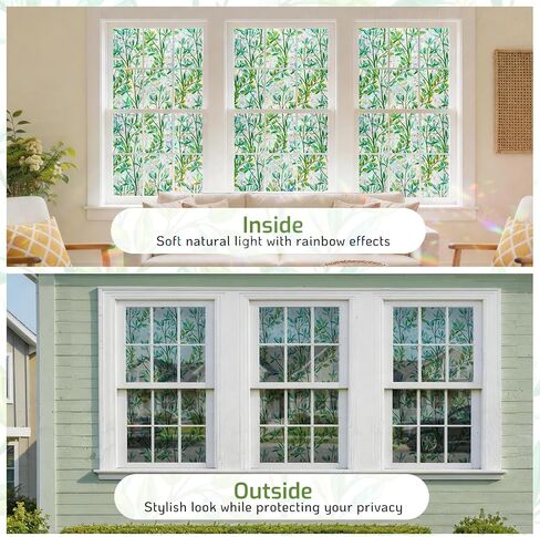 LUTE Stained Glass Window Privacy Film, Leaf Rainbow, 17.5" X 78.7" | No Glue No Residue, Static Cling Removable Renter Friendly, UV Blocking, for Home Decor Glass Door in Saudi Arabia