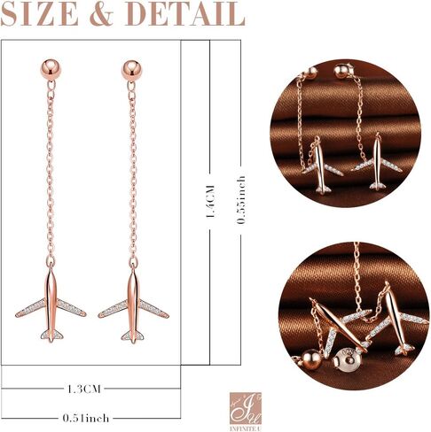 Infinite U Girl's 925 Sterling Silver Cubic Zirconia Plane Drop Earrings, Rose Gold Plated in Saudi Arabia