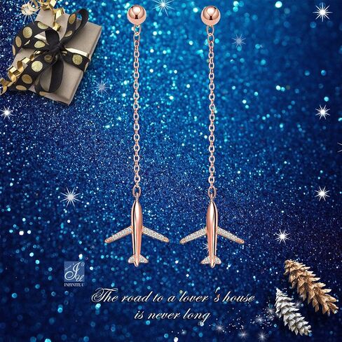 Infinite U Girl's 925 Sterling Silver Cubic Zirconia Plane Drop Earrings, Rose Gold Plated in Saudi Arabia