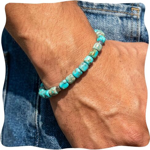Turquoise Bracelet, Hematite Natural Stone Western Adjustable Bracelet for Men & Women, December Birthstone Jewelry in Kuwait