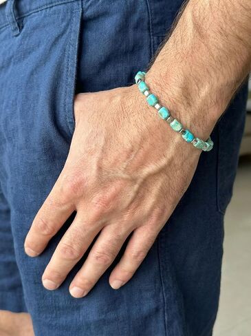 Turquoise Bracelet, Hematite Natural Stone Western Adjustable Bracelet for Men & Women, December Birthstone Jewelry in Kuwait