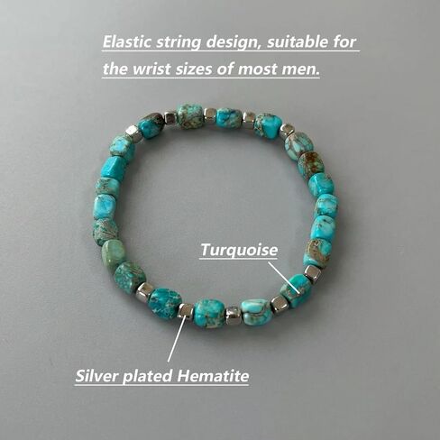 Turquoise Bracelet, Hematite Natural Stone Western Adjustable Bracelet for Men & Women, December Birthstone Jewelry in Kuwait