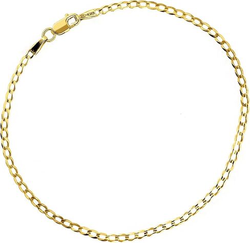 forme di Lucchetta - Authentic Italian 14k Gold Curb Chain from Italy, 2mm Bracelet/Anklet adjustable up to 7.5 Inch - Fits perfectly with Charms in Kuwait