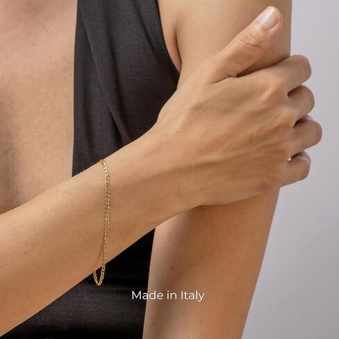 forme di Lucchetta - Authentic Italian 14k Gold Curb Chain from Italy, 2mm Bracelet/Anklet adjustable up to 7.5 Inch - Fits perfectly with Charms in Kuwait