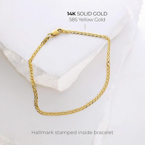 forme di Lucchetta - Authentic Italian 14k Gold Curb Chain from Italy, 2mm Bracelet/Anklet adjustable up to 7.5 Inch - Fits perfectly with Charms in Kuwait