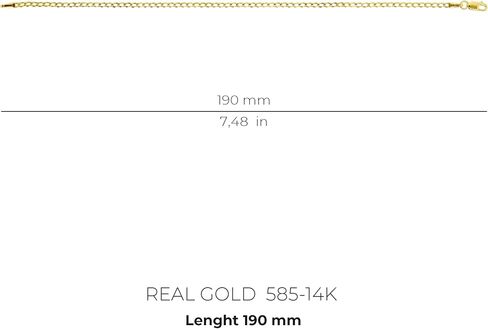 forme di Lucchetta - Authentic Italian 14k Gold Curb Chain from Italy, 2mm Bracelet/Anklet adjustable up to 7.5 Inch - Fits perfectly with Charms in Kuwait