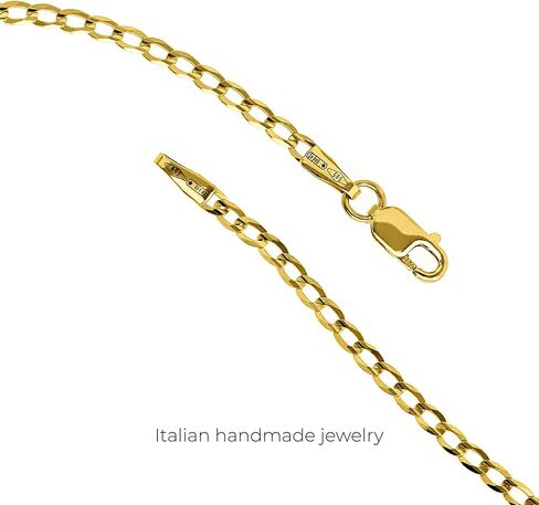 forme di Lucchetta - Authentic Italian 14k Gold Curb Chain from Italy, 2mm Bracelet/Anklet adjustable up to 7.5 Inch - Fits perfectly with Charms in Kuwait