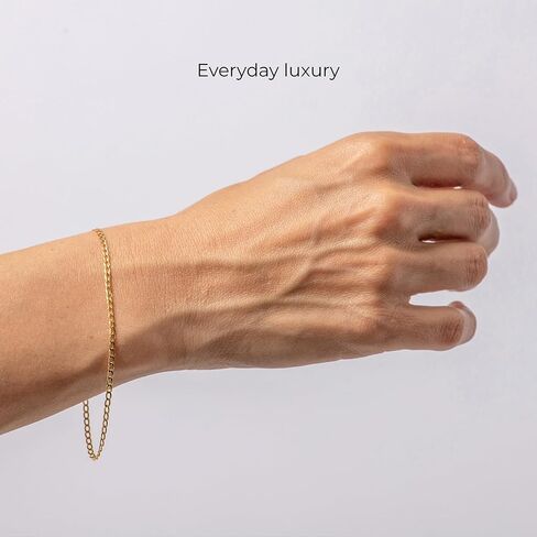forme di Lucchetta - Authentic Italian 14k Gold Curb Chain from Italy, 2mm Bracelet/Anklet adjustable up to 7.5 Inch - Fits perfectly with Charms in Kuwait