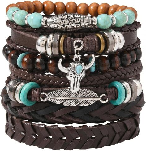Turquoise Western Jewelry for Women Western Cowboy Bohemian Turquoise Bracelet Stackable Cow Head Charm Rustic Country Beaded Stretch Beads Jewelry Accessorie Set in Saudi Arabia