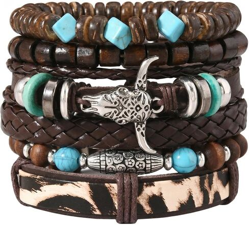 Turquoise Western Jewelry for Women Western Cowboy Bohemian Turquoise Bracelet Stackable Cow Head Charm Rustic Country Beaded Stretch Beads Jewelry Accessorie Set in Saudi Arabia