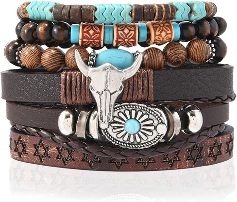 Turquoise Western Jewelry for Women Western Cowboy Bohemian Turquoise Bracelet Stackable Cow Head Charm Rustic Country Beaded Stretch Beads Jewelry Accessorie Set in Saudi Arabia