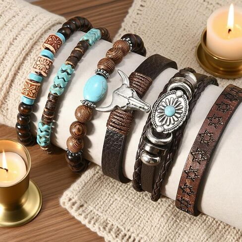 Turquoise Western Jewelry for Women Western Cowboy Bohemian Turquoise Bracelet Stackable Cow Head Charm Rustic Country Beaded Stretch Beads Jewelry Accessorie Set in Saudi Arabia