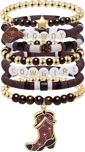 Turquoise Western Jewelry for Women Western Cowboy Bohemian Turquoise Bracelet Stackable Cow Head Charm Rustic Country Beaded Stretch Beads Jewelry Accessorie Set in Saudi Arabia