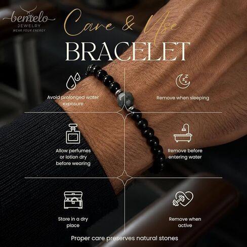 BEMELO Obsidian Guard Bracelet – Obsidian & Black Tourmaline 4mm Manifestation & Protection Natural Stone Beaded Stretch Bracelet for Men & Women in Saudi Arabia