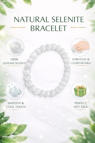 Natural Selenite Unisex Crystal Bracelet 8mm Beads, Healing, Energy Cleansing & Vastu Correction Stone for Men & Women, Spiritual Protection & Meditation Jewelry, Bring Luck, Prosperity, Happiness in Saudi Arabia