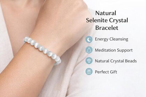 Natural Selenite Unisex Crystal Bracelet 8mm Beads, Healing, Energy Cleansing & Vastu Correction Stone for Men & Women, Spiritual Protection & Meditation Jewelry, Bring Luck, Prosperity, Happiness in Saudi Arabia