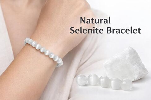Natural Selenite Unisex Crystal Bracelet 8mm Beads, Healing, Energy Cleansing & Vastu Correction Stone for Men & Women, Spiritual Protection & Meditation Jewelry, Bring Luck, Prosperity, Happiness in Saudi Arabia
