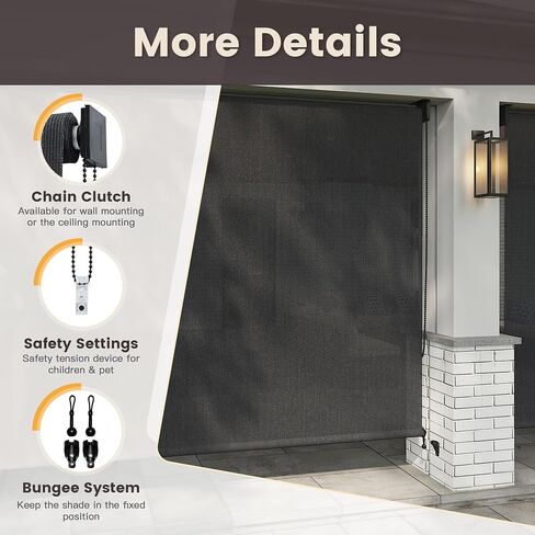VICLLAX 108 inch Wide Outdoor Roller Shade for Patio, Patio Roll Up Sun Shade with Cord for Outdoor Porch Blinds, Anthracite Grey in Saudi Arabia
