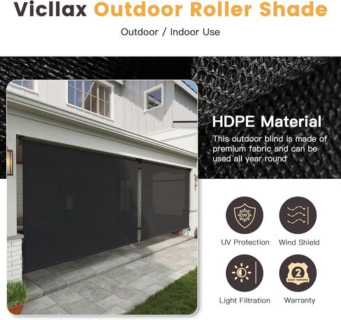 VICLLAX 108 inch Wide Outdoor Roller Shade for Patio, Patio Roll Up Sun Shade with Cord for Outdoor Porch Blinds, Anthracite Grey in Saudi Arabia