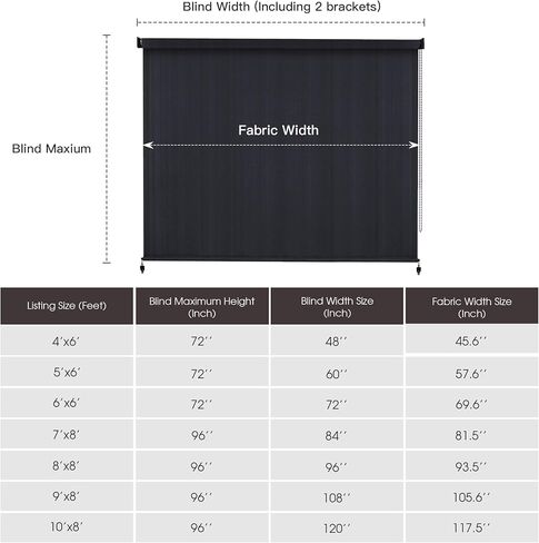 VICLLAX 108 inch Wide Outdoor Roller Shade for Patio, Patio Roll Up Sun Shade with Cord for Outdoor Porch Blinds, Anthracite Grey in Saudi Arabia