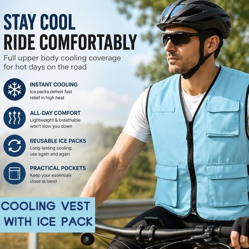 WORLD-BIO Cooling Vest with Reusable Ice Packs, Adjustable Cold Vest for Men & Women, Ice Vest for Hot Weather Outdoor in Saudi Arabia