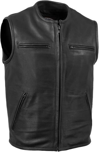 Hot Leathers Men's Standard USA Made Steerhide' Black Premium Leather Club Style Vest VSM5001-BLACK, Large in Kuwait