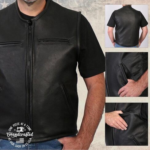 Hot Leathers Men's Standard USA Made Steerhide' Black Premium Leather Club Style Vest VSM5001-BLACK, Large in Kuwait