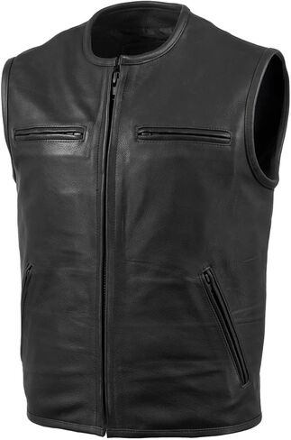 Hot Leathers Men's Standard USA Made Steerhide' Black Premium Leather Club Style Vest VSM5001-BLACK, Large in Kuwait