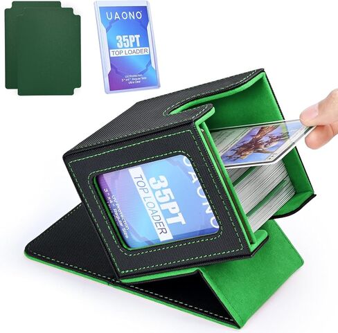 Card Deck Box with MTG Commander Display, Patented Design Card Deck Case Holds 100+ Double-Sleeved Cards, PU Leather Cards Storage Box for TCG with 2 Dividers, 1 Toploader (Blue&Yellow) in Kuwait