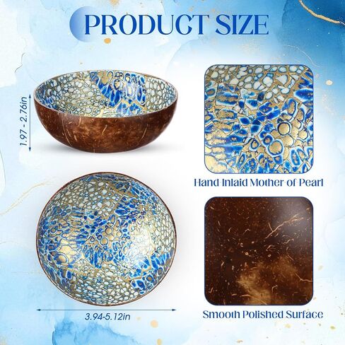 LemonRoad 4 Pcs Decorative Coconut Bowl Natural Coconut Bowl Circular Handmade Mother of Pearl Inlaid Shell for DIY Craft, Jewelry Storage, Candy, Key, Nuts, Fruits Dry Snack Storage(Classical) in Saudi Arabia