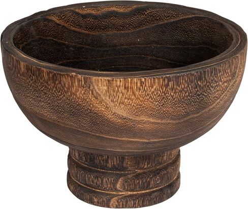 Creative Co-Op Round Paulownia Wood Pedestal Bowl, Marbled Brown Finish in Kuwait