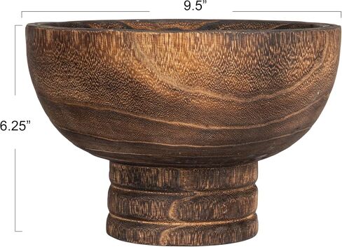 Creative Co-Op Round Paulownia Wood Pedestal Bowl, Marbled Brown Finish in Kuwait