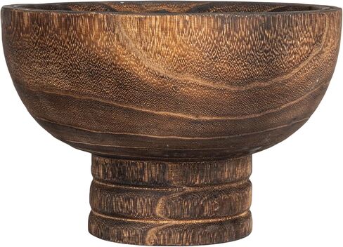 Creative Co-Op Round Paulownia Wood Pedestal Bowl, Marbled Brown Finish in Kuwait