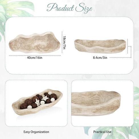 1 Pcs 16 Inch Wavy Live Edge Dough Bowl Large Size Rustic Dough Wood Bowl Decorative for DIY Kitchen Decoration Home Farmhouse Supplies(Light Color) in Kuwait