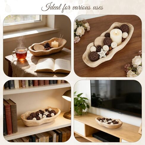 1 Pcs 16 Inch Wavy Live Edge Dough Bowl Large Size Rustic Dough Wood Bowl Decorative for DIY Kitchen Decoration Home Farmhouse Supplies(Light Color) in Kuwait