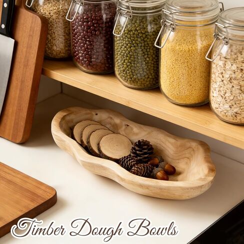 1 Pcs 16 Inch Wavy Live Edge Dough Bowl Large Size Rustic Dough Wood Bowl Decorative for DIY Kitchen Decoration Home Farmhouse Supplies(Light Color) in Kuwait