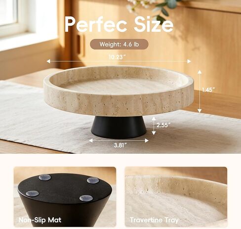 Large Decorative Fruit Bowl,Modern Travertine Key Bowl for Entryway Table,Pedestal Bowl for Dining Table Center,Living Room, Kitchen Decor Modern Home Decor Marble Bowl (10.23 Inch) in Saudi Arabia
