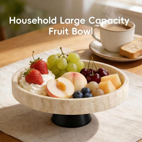 Large Decorative Fruit Bowl,Modern Travertine Key Bowl for Entryway Table,Pedestal Bowl for Dining Table Center,Living Room, Kitchen Decor Modern Home Decor Marble Bowl (10.23 Inch) in Saudi Arabia