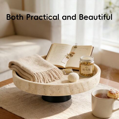 Large Decorative Fruit Bowl,Modern Travertine Key Bowl for Entryway Table,Pedestal Bowl for Dining Table Center,Living Room, Kitchen Decor Modern Home Decor Marble Bowl (10.23 Inch) in Saudi Arabia