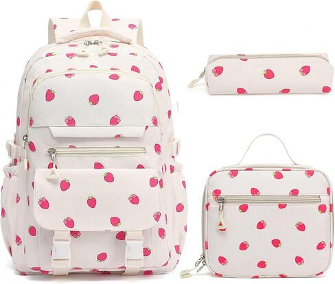 Girls School Cherry Backpack with Lunch Box for Kids, Kawaii Aesthetic Laptop Bookbag for Travel in Saudi Arabia