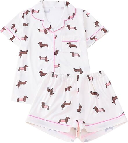 SEGT Women's Pajamas Set for Women Short Sleeve Button Down Sleepwear Cute and Fun Printed Pattern 2 Piece Loungewear in Kuwait
