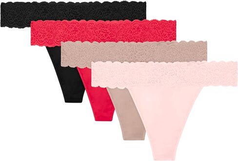 ملابس داخلية نسائية من Maidenform، 4 قطع، سراويل داخلية ناعمة للنساء، سراويل داخلية متوسطة الارتفاع، دانتيل من الألياف الدقيقة in Kuwait