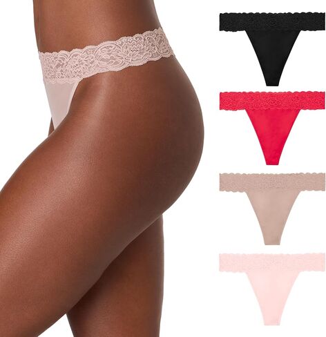 ملابس داخلية نسائية من Maidenform، 4 قطع، سراويل داخلية ناعمة للنساء، سراويل داخلية متوسطة الارتفاع، دانتيل من الألياف الدقيقة in Kuwait